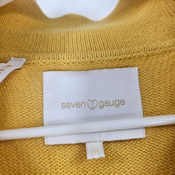 Seven Gauge Mens Sweater Yellow 100% Wool Knit Collared V-neck Pullover Size L - Picture 2 of 4